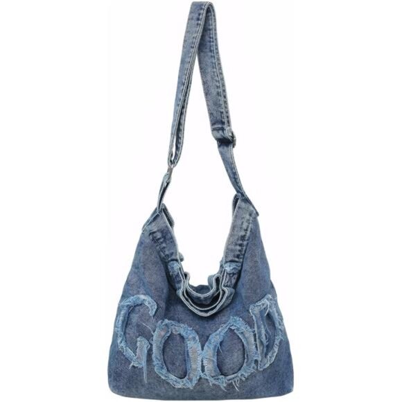 Denim Hobo Tote Bag for Women - Picture 1 of 7